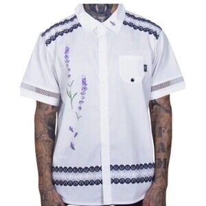Men’s Embroidered Resort Wear Shirt Floral Button Up Short Sleeve 3XL